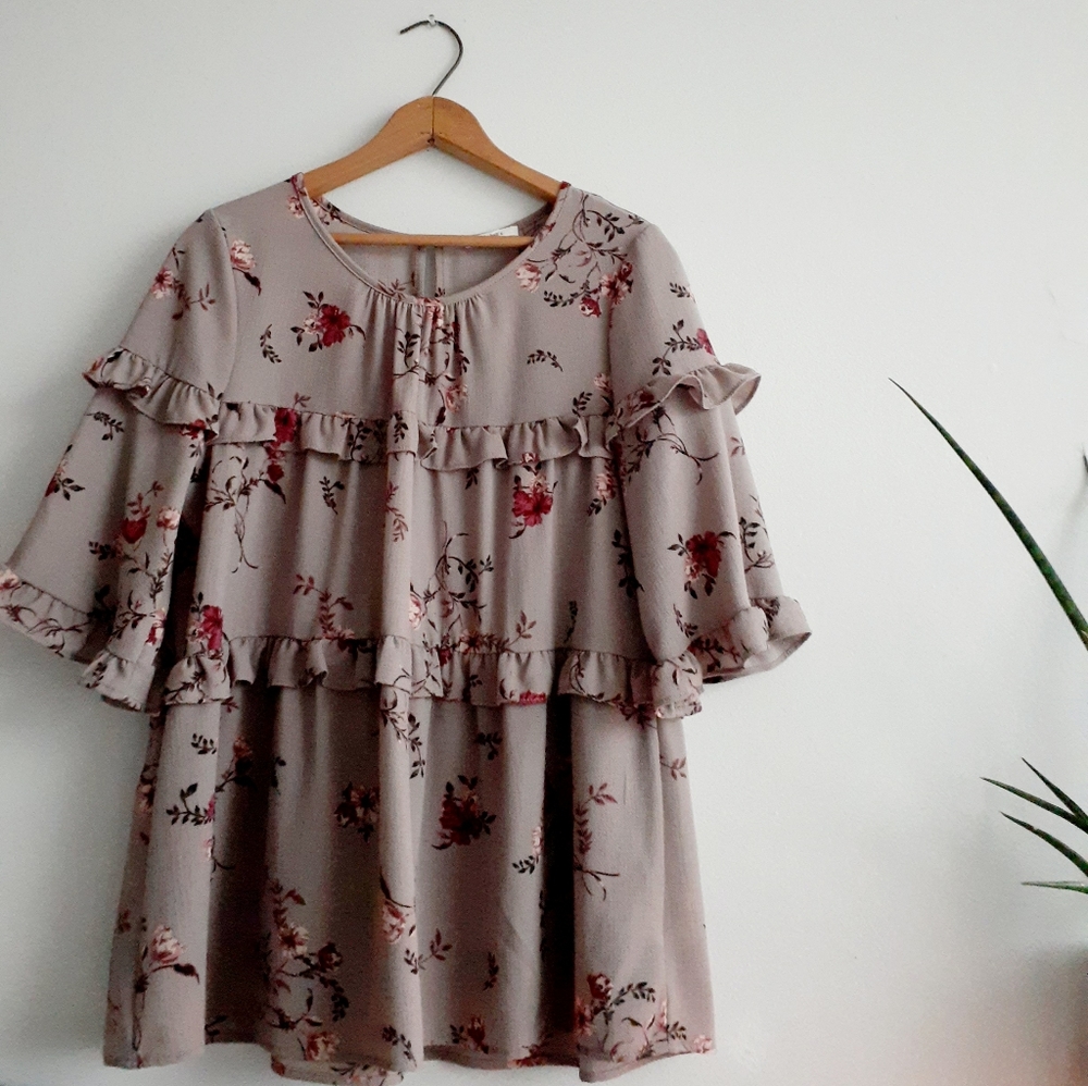 Beautiful Dust Pink Floral Blouse with Frills
